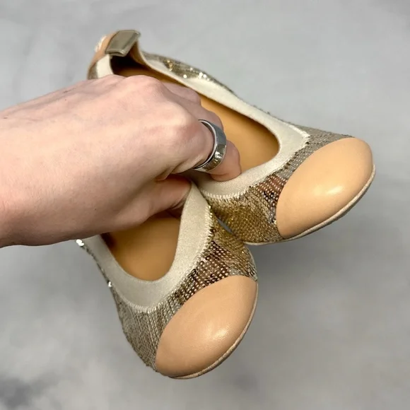 CHANEL CC Coco Mark Sequin Leather Elastic Block Heel Pumps Glam Designer Y2K - Picture 6 of 15